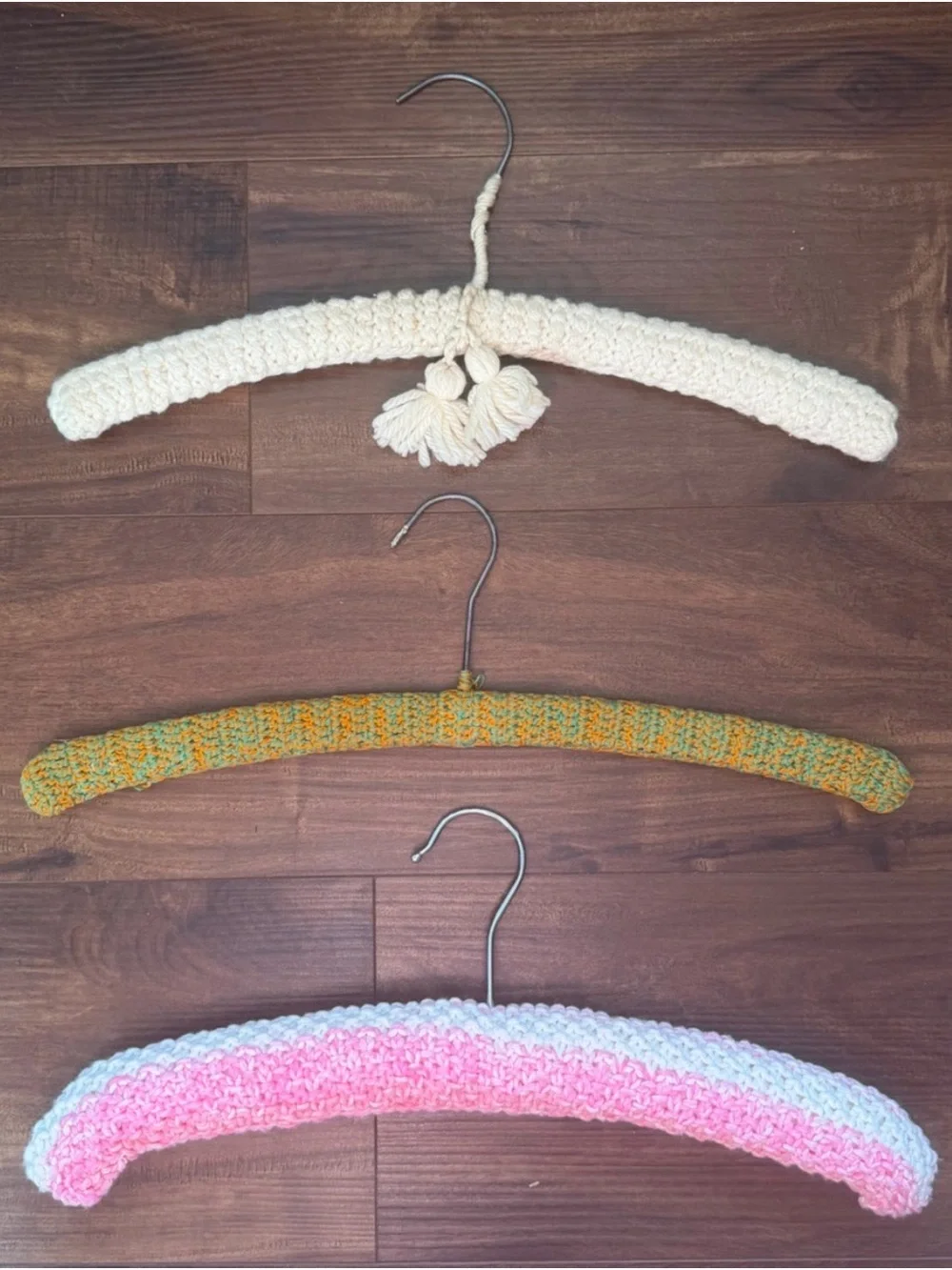 Vintage Crochet Coated Clothes Hangers Lot of 3 Retro Boho Tassel